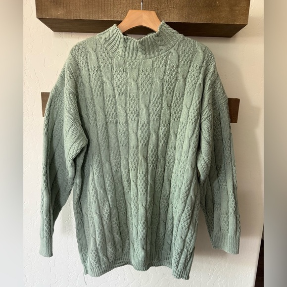 Vintage|Cozy Pastel Sage Green Cable Knit Sweater,fisherman style•••oversized - Picture 1 of 9